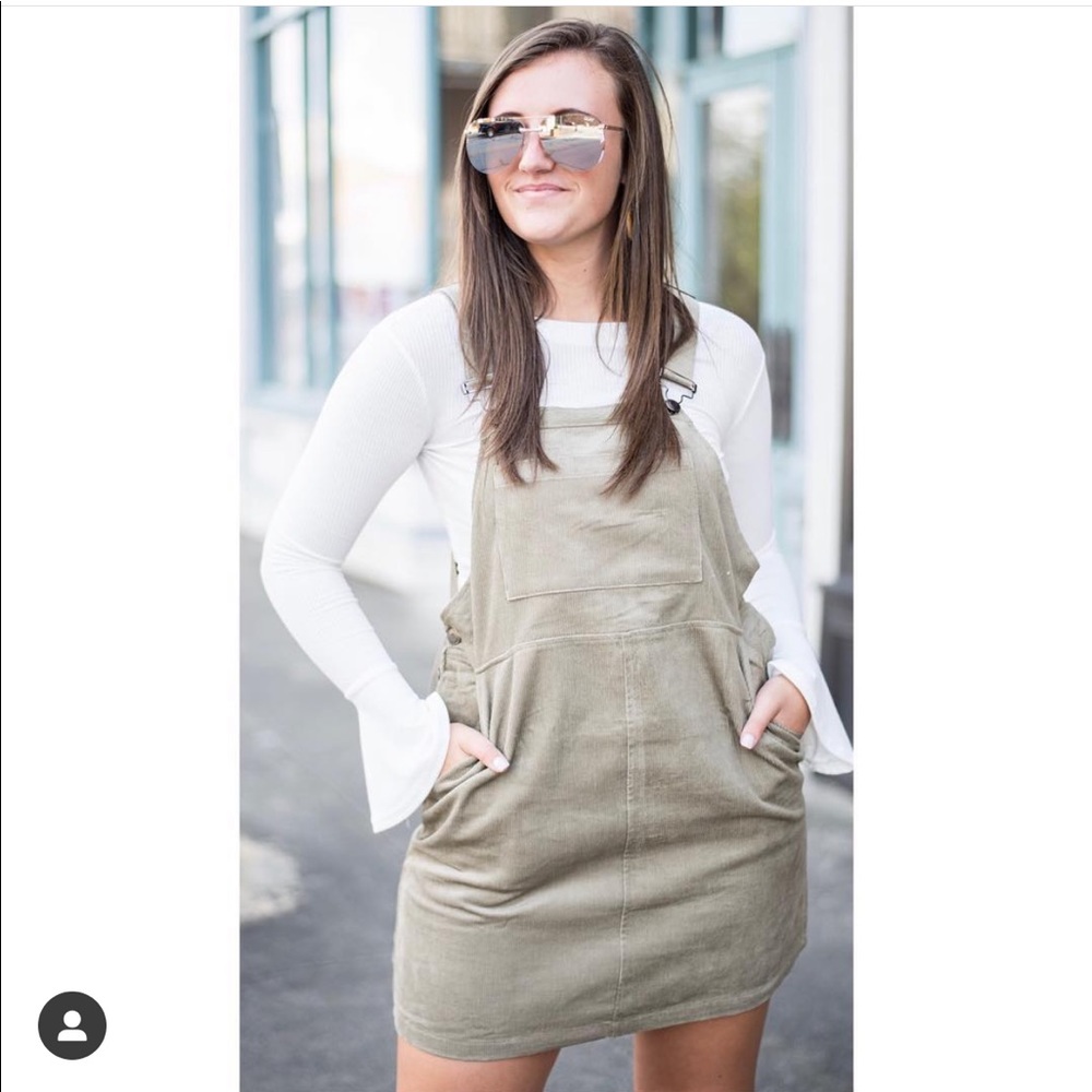 Corduroy Jumper Dress in Olive